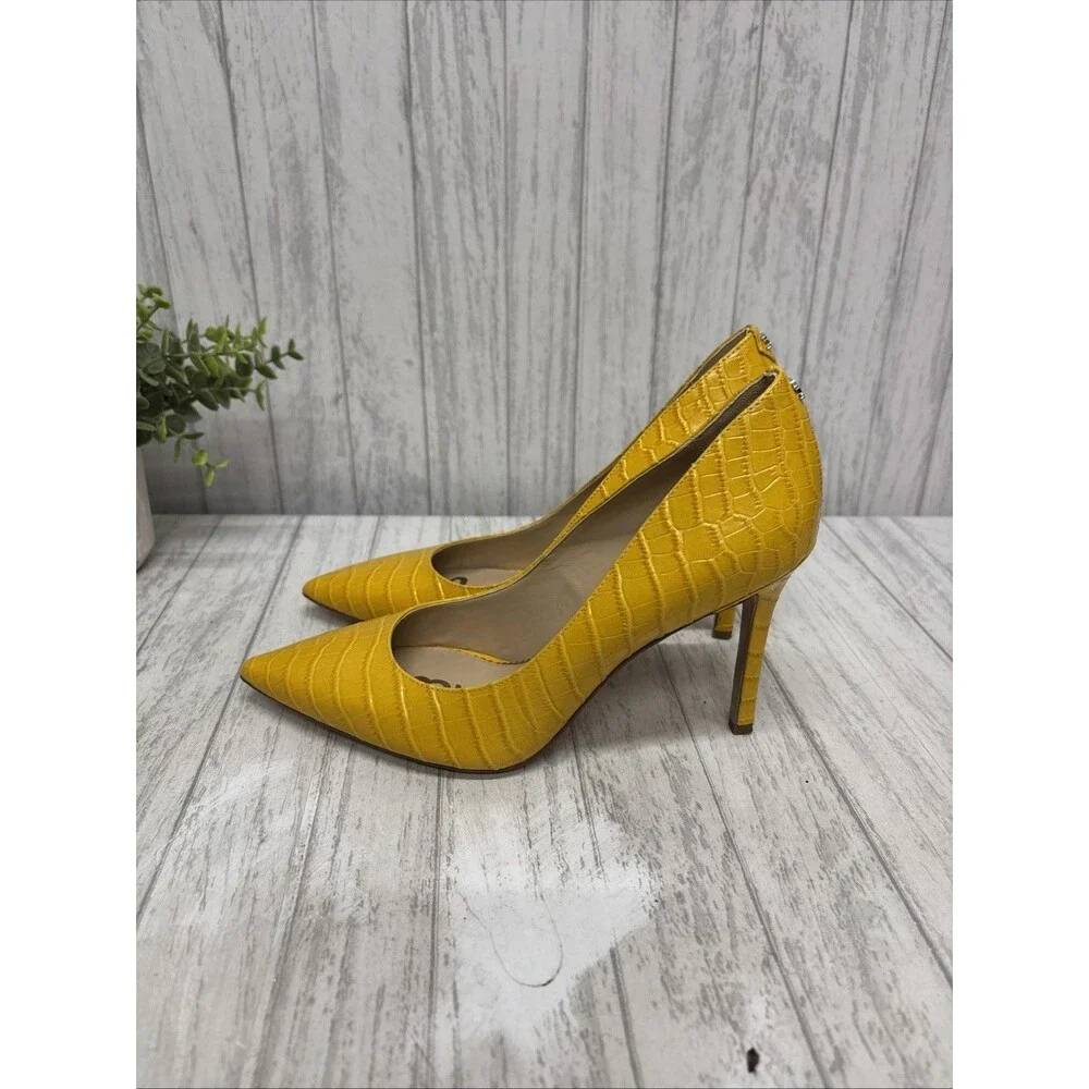 Womens Size 7 Sam Edelman Hazel Heel In Yellow Crocco EUC - Picture 4 of 7